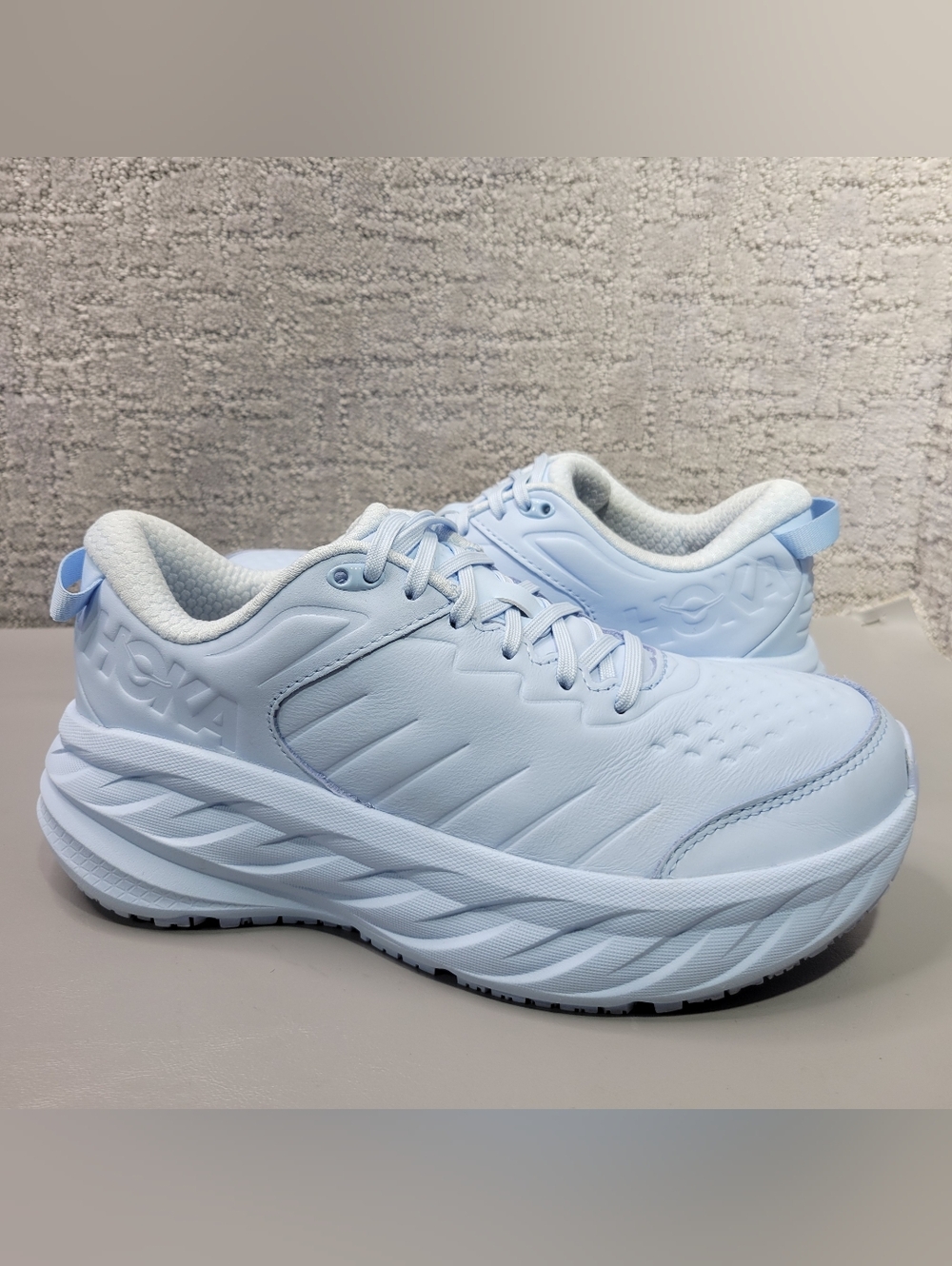 Hoka One One Bondi SR Women Size US 6.5 Ice Water Blue Leather Running Sneakers